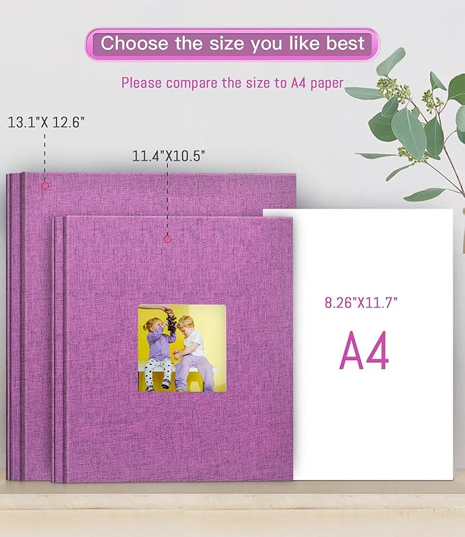 popotop Photo Album Self Adhesive with Picture Display Window,40 Pages DIY Scrapbooking Supplies Kit for 4x6 10x12 Picture,Linen Cover Memory Book for Baby Wedding, with Scraper and Metallic Pen