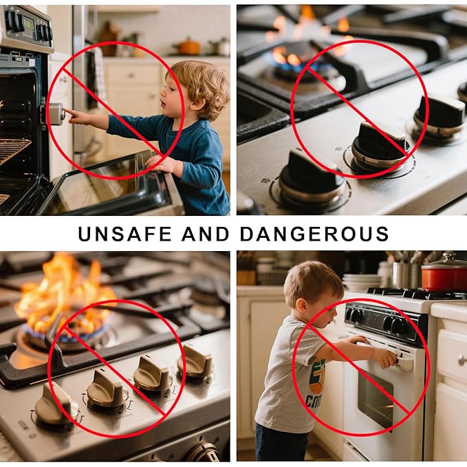 5+1 Packs Stove Knob Safety Covers, Childproof Oven Door Lock, Double-Key Design and Universal Size, Water Resistant Oil Resistant and High Temperature Resistant, for Home Kitchen Kids Pets Childproof