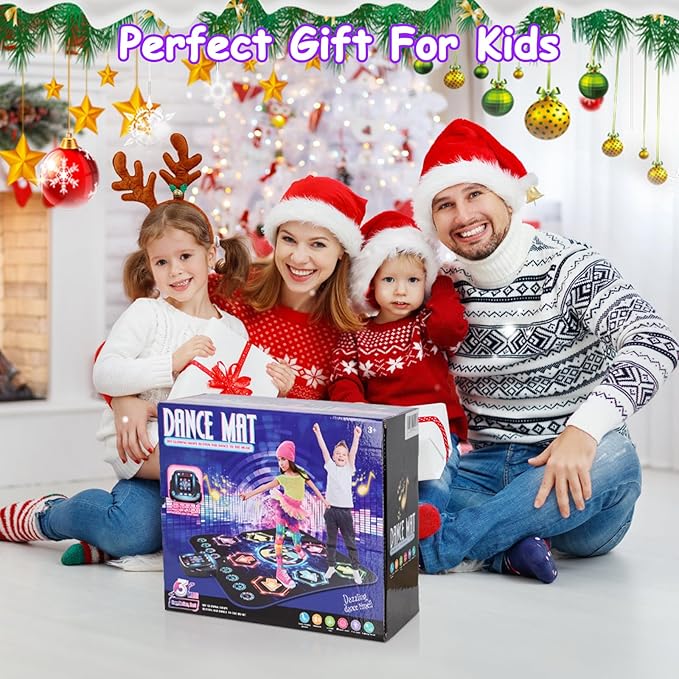 2025 Upgraded Dance Mat Toys for 3-12 Year Old Kids, Electronic Dance Pad with Light-up 8-Button Wireless Bluetooth, Music Dance with 27 Game Levels, Christmas Birthday Toy Gifts for Girls Boys