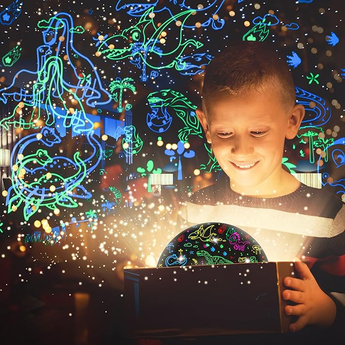 MOKOQI Dinosaur Night Light Projector for Kids Toys for Boys Room, 360 Degree Rotation with 17 Colors Dino Projection Light for Toddler Nightlight Lamp Birthday Gifts for Boys Bedroom Decor