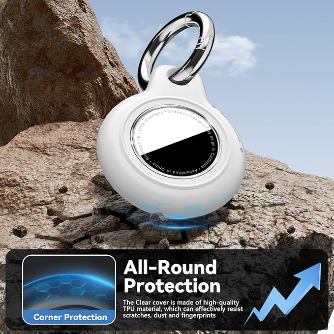 Upgrade Waterproof 2 Pack Airtags Holder with Apple Airtags Keychain, Hard PC Air Tag Case, Anti-Scratch & Shock Air tag Holder, Men's Women's Keyrings & Keychains-White+Grey