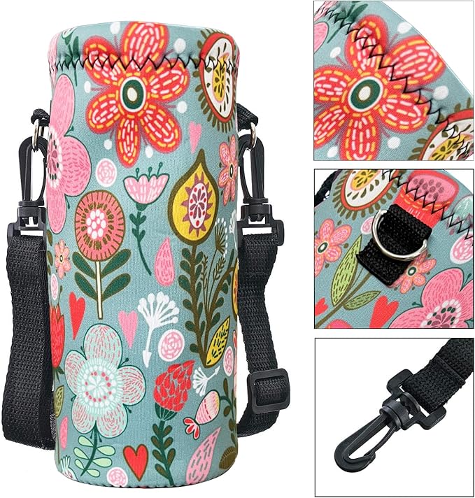 Neoprene Water Bottle Carrier Bag with Adjustable Shoulder Strap for Men Women Walking Hiking,Portable Insulated Holder Case for Stainless Steel/Glass/Plastic Bottles