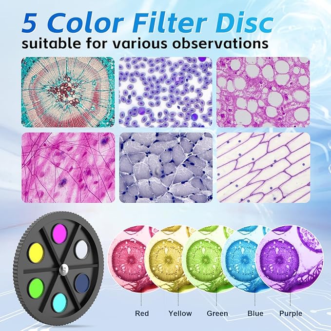 40X-2000X Monocular Microscope for Adults & Kids - Wozel Compound Microscopes for Kids with Dual LED Lights - Professional Biological Microscope with Phone Adapter Slide Set for School Home Education