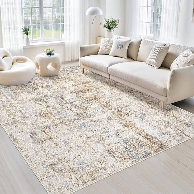 Area Rugs 5x7 Living Room: Washable Rug Modern Abstract Rugs Soft Non Slip Neutral Rug Stain Resistant Indoor Carpet for Bedroom Kitchen Dining Room Nursery Home Office Rugs(Blue Brown,5'x7')