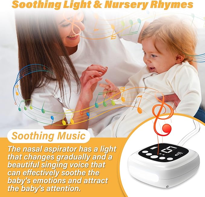 TopQuaFocus Electric Baby Nasal Aspirator, Nose Sucker for Toddler, 9 Levels Suction Power for Children's Nasal Cleans, Soothing Night Light and Nursery Rhyme, 5 Silicone Tips