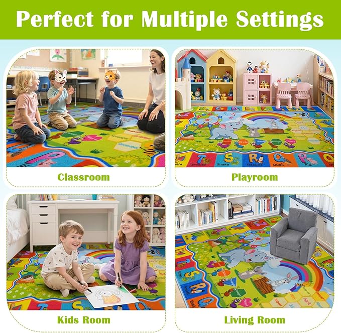 STARUIA ABC Rug for Kids Playroom, Classroom Floor Play Mat for Kids, Preschool Educational Rug for Learning Alphabet Animals Numbers Months, ABC Carpet Play Rug for Nursery Kid Room Decor (39"X59")