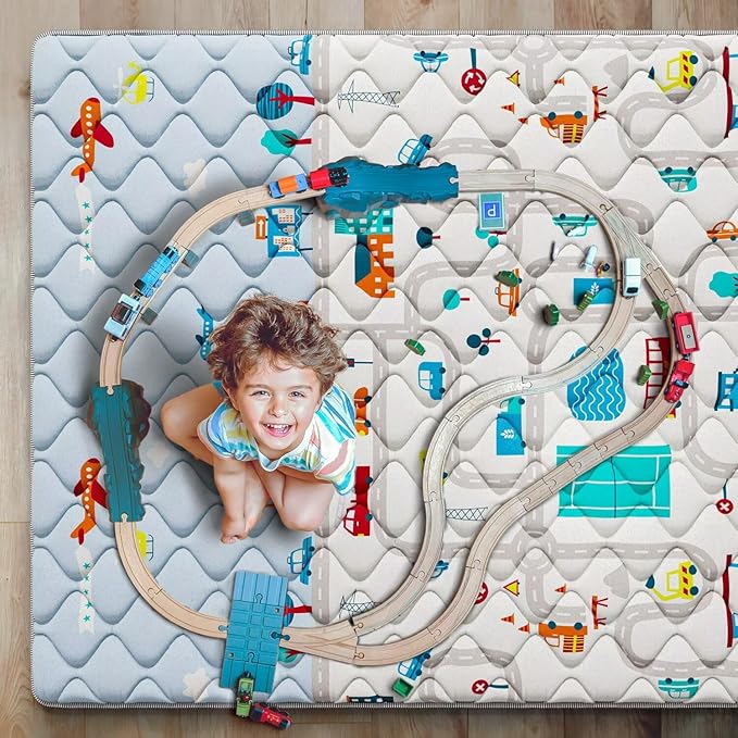 Car Portable Baby Play Mat 50x50 Playpen Mat Upgraded Thicker Baby Floor Play Mat Non-Slip Cushioned Crawling Mat Waterproof Kids Play Mat Activity Playmats for Babies Toddler Tummy Time(50x50, Car)