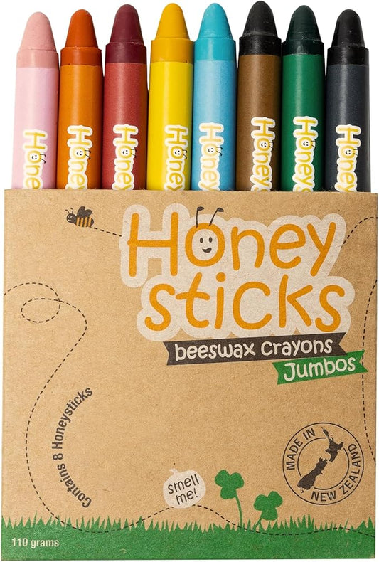 Honeysticks Jumbo Crayons (8 Pack) - Non Toxic Crayons - 100% Pure Beeswax and Food Grade Colors - 8 Bright Colors - Large, Easy to Hold and Use - Preschool Art Supplies for Toddlers/Kids 3-5, 4-8