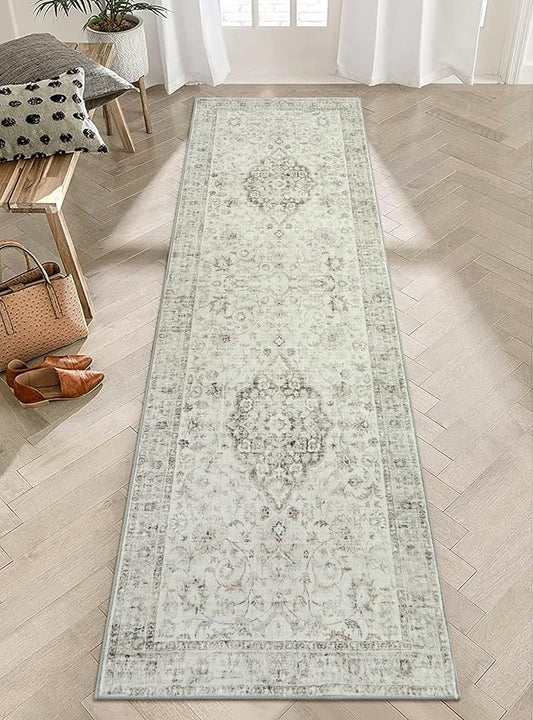 LIVEBOX Washable 2.5x8 Runner Rugs for Entryway Bathroom, Boho Kitchen Floor Mats Long Rug Runners for Hallways Non Slip, Farmhouse Low-Pile Carpet Runners for Laundry Room, Taupe