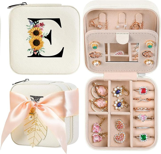 AYGXU Travel Jewelry Box for Women and Girls - Small Case With Initial A-Z - Teacher Gifts