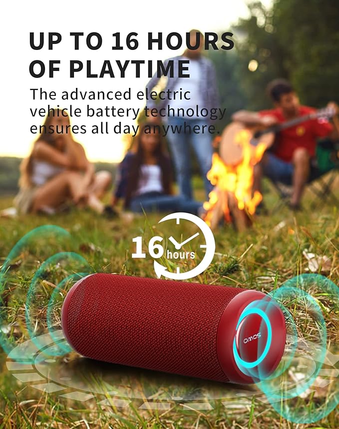 SOWO Portable Bluetooth Speaker, Waterproof IPX7, 25W Loud Wirelss Speaker with Big Audio and Punchy Bass, Outdoor Bluetooth for Party, Beach, Travel, Girls Gifts - Red