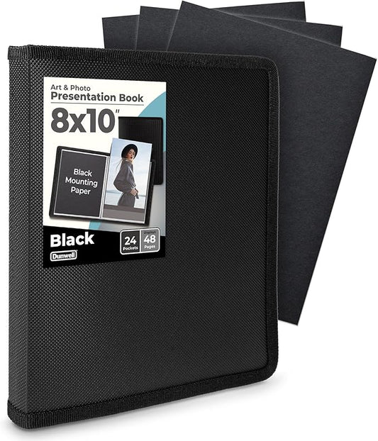 Dunwell Photo Album 8x10 (Black) with Mounting Paper, 8 x 10 Photo & Art Portfolio Presentation Binder, 24 Clear Sleeves Display 48 Pages, Professional Photography Book for Portraits, Artwork