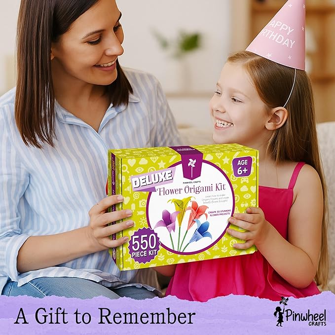 Pinwheel Crafts Origami Papers Kit - Multicolor Flower Origami Kit for Kids,Teens and Adults Ages 6 7 8 9 10 11 12+, Arts and Paper Crafts for Kids 550 Pcs - Fun Foldable Gift