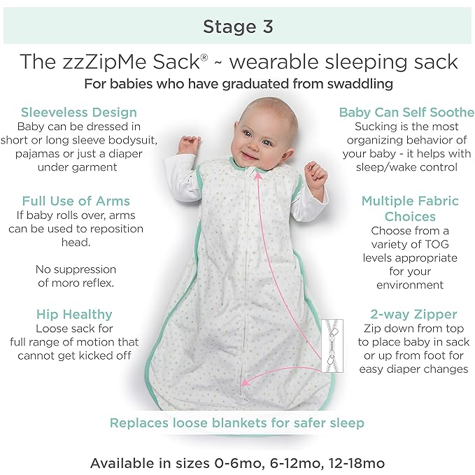 Amazing Baby Cotton Muslin Sleeping Sack, For Baby Boy or Girl, Wearable Blanket with 2-way Zipper, Little Feather, Black, Large (12-18 Month)