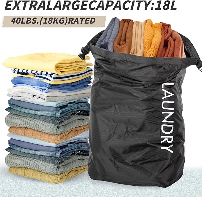 Travel Laundry Bag, Vacuum Compression Dirty Clothes Travel Bag Waterproof Wet Dry Bags Large Capacity Space Saver Bags Reusable Camp Clothes Organizer for Sports College Dorm Laundromat (1 Pcs )Black