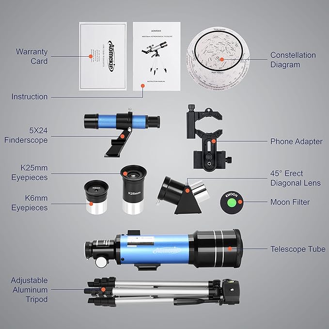 AOMEKIE 40070 Telescopes for Astronomy Beginners and Adults 70mm Astronomical Telescopes with Adjustable Tripod K6/25 Eyepieces Phone Adapter