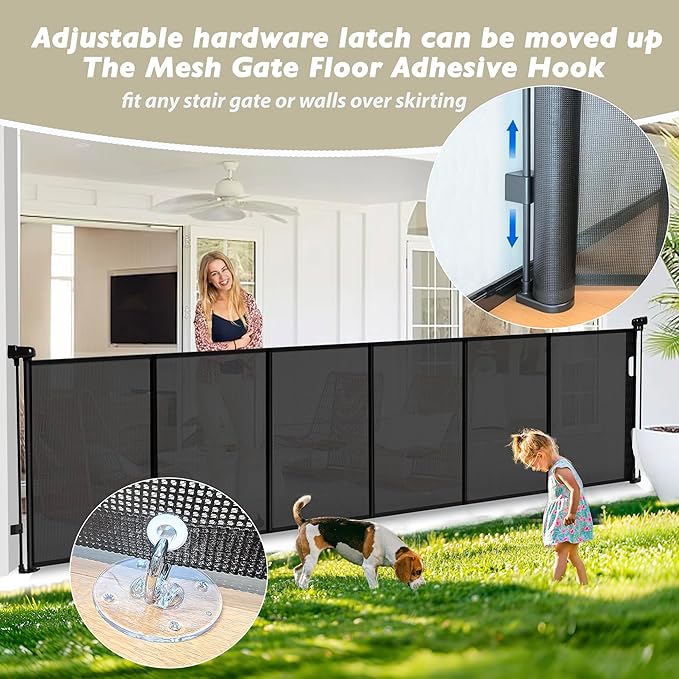 150" Extra Wide Retractable Baby Gates Dog Gate for Large Opening, 41" Extra Tall Mesh Pet Gate, Long Child Safety Gates with Fiberglass Rods for Stairways, Doorways, Hallways - Indoor/Outdoor Use