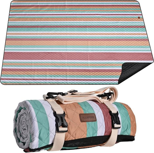 Waterproof Picnic Blanket 80" x 80" in Portable with Carry Strap for Beach Mat or Family Outdoor Camping Party, Park Blanket for Grass Park, Hiking, Travel, Concerts (Orange&Brown, 80" x 80")