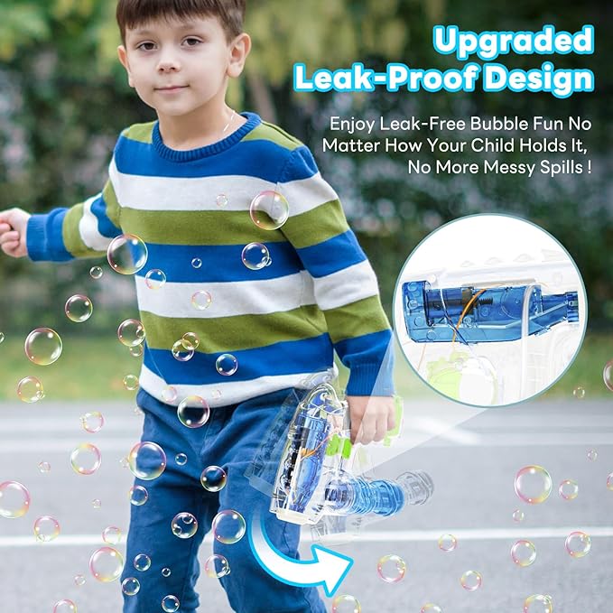 Kid Odyssey 2 Pack Bubble Gun with 4 Refill Solution and 3 Colorful LED Light, Bubble Machine for Kids, Bubble Maker for Party Favors, Birthday Gift, Indoor Outdoor Toys for Toddlers