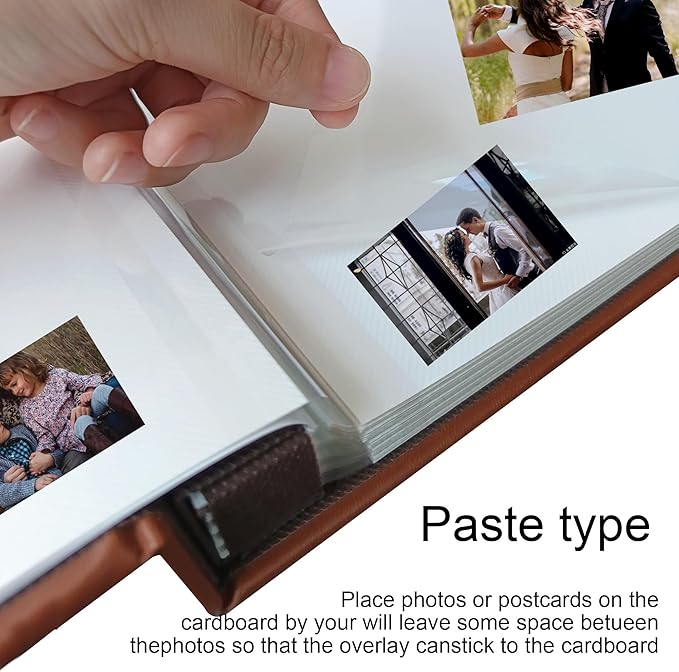Magnetic Self-Stick Page Photo Album, Family Album, Leather Cover, Hand Made DIY Albums Holds 3x5, 4x6, 5x7, 6x8,8x10 Photos (Oatmeal)