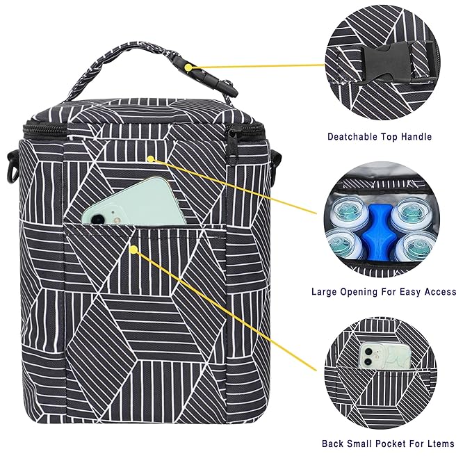 Breastmilk Cooler Bag with Ice Pack Fits 4 Baby Bottles Up to 9 Ounce Insulated Baby Bottle Bag Breast Milk Cooler on The Go with Strap Baby Bottle Cooler Bag for Nursing Mom Daycare or Travel