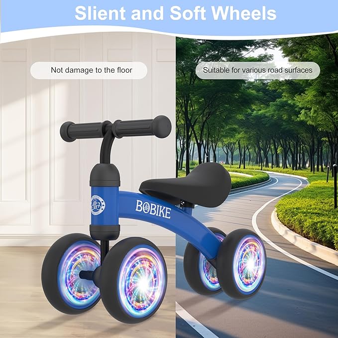 Baby Balance Bike Toys for 12-36 Months Kids Toy Boy and Girls Gifts Toddler Best First Birthday Gift Children Walker No Pedal Infant 4 Wheels Bicycle (Colorful, Blue-Light)
