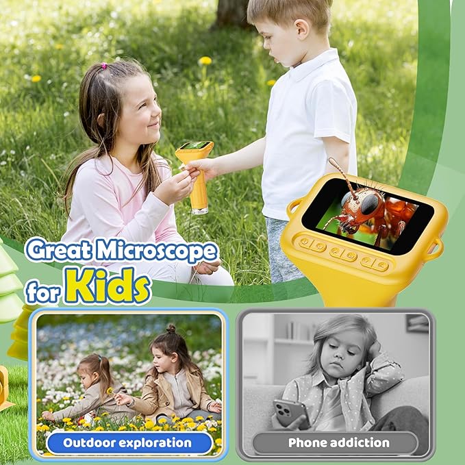 Microscope for Kids, 2'' Digital Handheld Kids Microscope with Adjustable Light, 1000X 1080P Pocket Portable Mini Micro Scope, Stem Toys for Ages 5-7 8-12 Teen Boys and Girls Educational Gifts, Orange