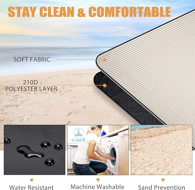 Picnic Blankets Waterproof Extra Large - Outdoor Blanket Sand Free Foldable with Carry Strap for Beach, Camping, Park Grass, Hiking, Travel, Concerts, Indoor (Sand Yellow)