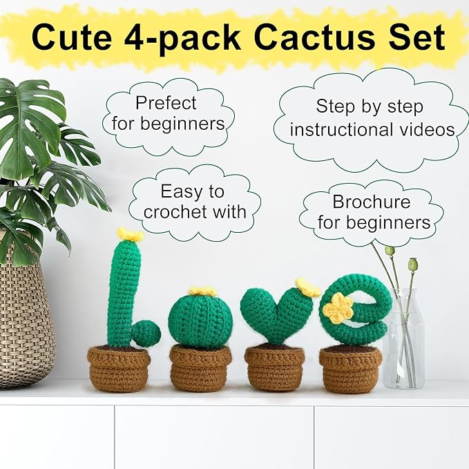 Utook Crochet Kit for Beginners，Crochet Starter Kits,Crochet Kits for Beginners Adults and Children, with Instructional Videos and Paper Tutorials, Handmade Crafts, Holiday Gifts (Love Cactus)