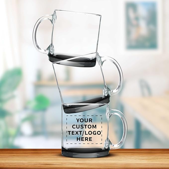 Custom Libbey Clear Glass Coffee Mugs 13 oz. Set of 100, Personalized Bulk Pack - Perfect for Coffee, Tea, Espresso, Hot Cocoa, Other Beverages - Black Bottom