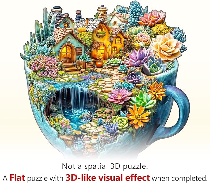 WOODBESTS Wooden Puzzles for Adults, Succulent Mug Wood Puzzles Adult(100 Pieces, S, 8.5 * 8.4in), Unique Shape Wooden Animal Jigsaw Puzzles, Birthday Gifts for Adults Family Game