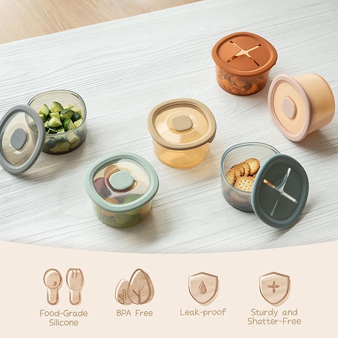 Moonkie Silicone Snack Containers for Kids | 8 oz Baby Food Storage Containers with Airtight Lids and A Snack Lid | Baby Food Jars | BPA Free | Freezer & Dishwasher Safe | 3 Pack