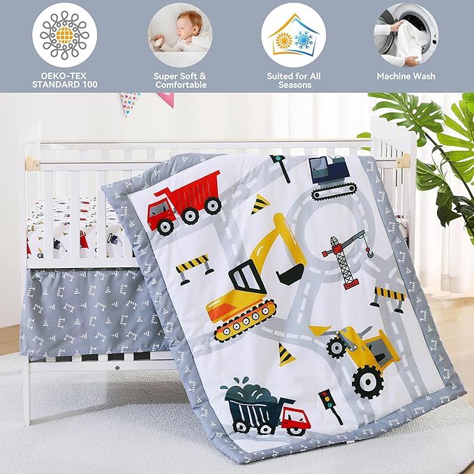 Viviland 3 Pieces Baby Bedding Set for Boy Girls, Baby Bedding Set for Newborn, Infant & Toddler - CAR