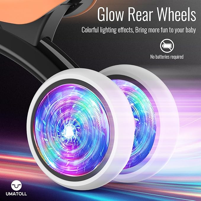 Umatoll Colorful Lighting Baby Balance Bike Toys for 1 Year Old Boys Gifts, Adjustable Seat Baby Walker, One Year Old Boy Birthday Gifts, 12-24 Months Toddler First Ride on Toys