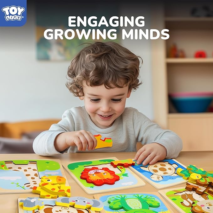 TOY Life Wooden Puzzles for Toddlers 1-3, Animals Toddler Puzzles 1-3, Puzzles for Toddlers 2-4, Wood Puzzles Christmas Montessori Toys Gifts for 1 2 Year Old, Baby Puzzles 12-18, Kids Learning Toy