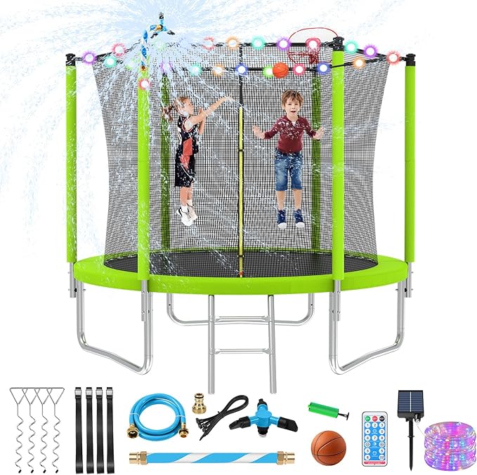 Upgraded 16FT 15FT 14FT 12FT 10FT 8FT Trampoline Outdoor with Basketball Hoop and Net, Capacity for 4-6 Kids and Adults