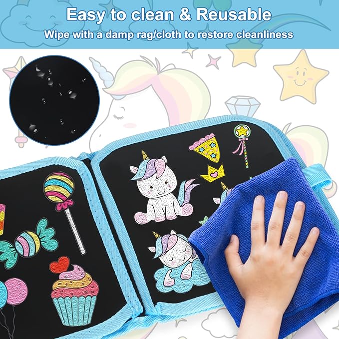 Erasable Doodle Set for Kids - Magic Drawing Book With 12 Watercolor Pens, 14 Page Reusable Drawing, Road Trip Car Game Writing Painting Set for Boys and Girls