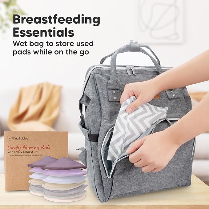 Organic Nursing Pads - 14 Washable Viscose Derived from Bamboo Breastfeeding Pads, Wash Bag, Reusable Breast Pads for Breastfeeding, Nipple Pads for Breastfeeding Essentials (Violet, L 4.8")