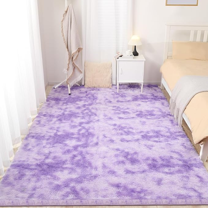 5x7 Area Rug, Luxury Rugs for Living Room, Ultra Soft Rugs for Bedroom, Non-Slip Indoor Carpet for Nursery, Kids Room, Playroom, Home Decor, Tie-Dyed Purple