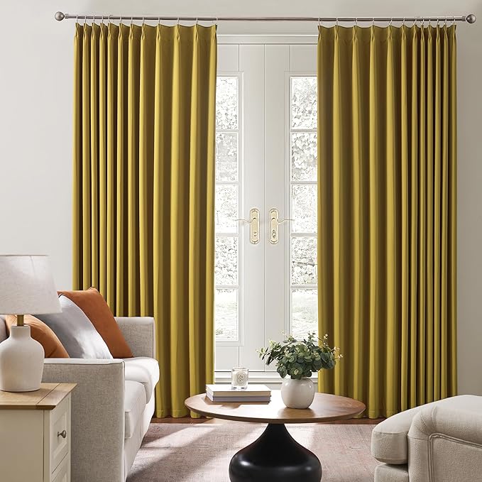 KEQIAOSUOCAI Yellow Pinch Pleated Curtains 90 Inch Length 2 Panels Set Noise Cancelling Window Drapes for Nursery Bedroom Living Room 40x90