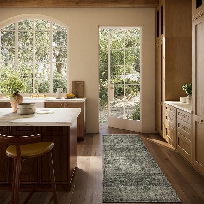 Machine Washable Rug Runners for Hallways: 2'6"x8' Kitchen Rugs Stain Resistant Non Slip Low Pile Soft Boho Carpet Runners for Hallways Bedroom Entryway Indoor Beside Bathroom Laundry Room