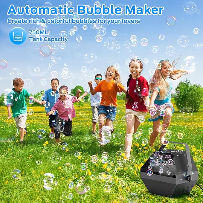 Theefun Bubble Machine: 750ML Metal Automatic Bubble Maker for Toddlers and Kids, Portable Professional Bubble Blower Operated by Plug-in Bubble Toys for Parties Weddings Indoor and Outdoor Use