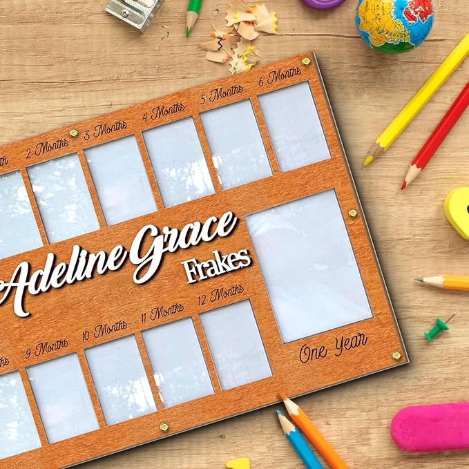 Personalized My First Year Photo Frame | 12 Months Picture Frame For Baby First Year | Displays Two 4x6 Photo and Twelve 2x3 Pictures | Birthday Party Decor Newborn Memory Keepsake, Style MP3