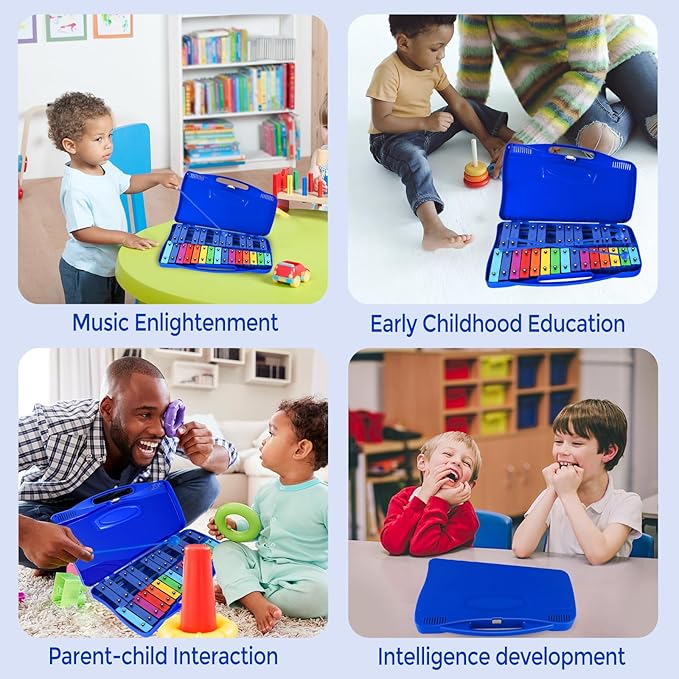 EASTROCK Xylophone, 25 Notes Glockenspiel Xylophone for Kids, Professional Xylophone Instrument Music Teaching, Gifts, JDXPE-25NC-DBL