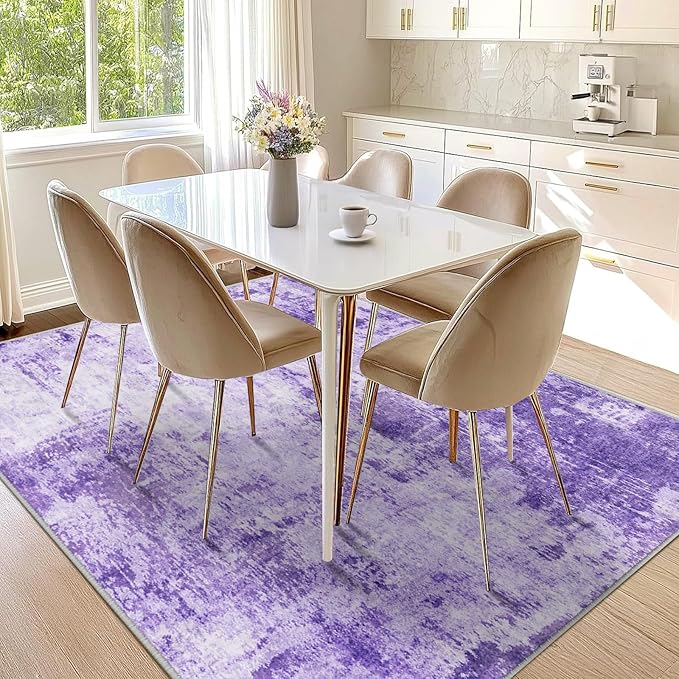 Washable Area Rugs 5'x7' Non-Slip Modern Abstract Soft for Living Room Entryway Bedroom Nursery, Print Pattern, Purple Gray Pink White