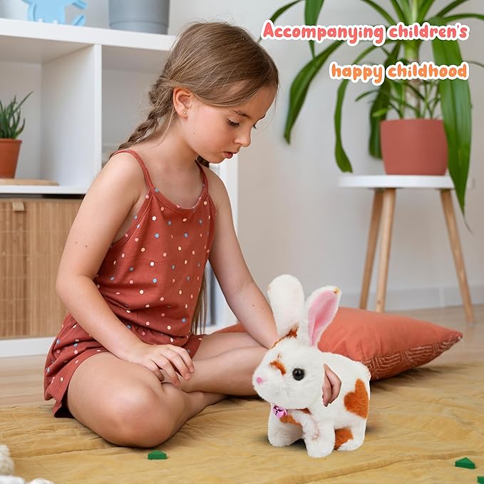 Easfan Bunny Pink Plush Toy Jumping Spotted Rabbit Talking Hopping Ears Nose Moving Educational Plush Toy Singing Shaking Glowing Interactive Toy Electric for Toddlers Kids
