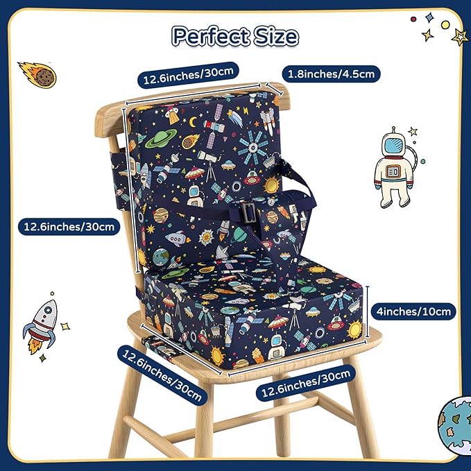 Booster Seat for Kitchen Chair with Backrest & 4 Adjustable Straps, Portable TPU Waterproof & Anti-Scratch Toddler Booster Seat for Dining Table, Non-Slip & Removable Booster SEat for Table