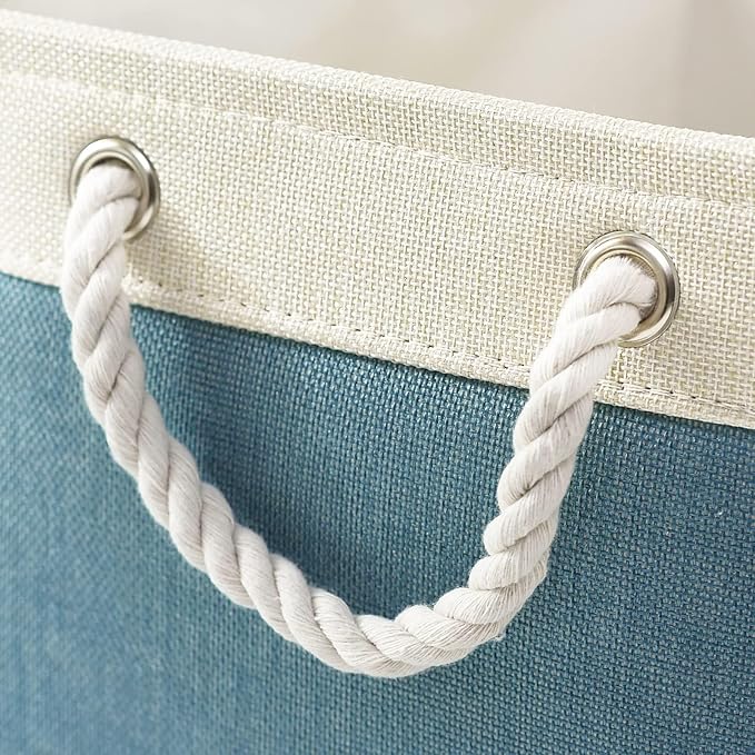 TcaFmac Storage Basket for Organizing - Large 4 Pack Fabric Storage Bins Baskets for Shelves with Ropes, Collapsible Storage Cubes for Closet Toy (White & Green16x12x8 inch)