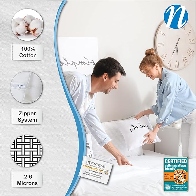 National Allergy Superior 100% Cotton California King Mattress Protector Zippered - 73" x 84" x 9" - Hypoallergenic Bed Encasement - Breathable Dust Proof Cover - Oeko-TEX Standard 100 Certified