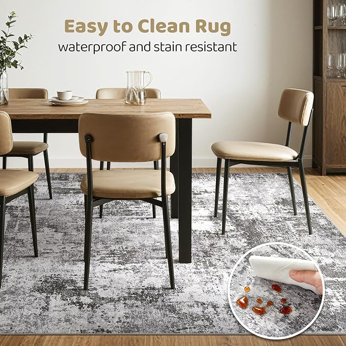 5x7 Area Rugs Living Room: Machine Washable Large Abstract Modern Soft Rug Stain Resistant Indoor Floor Non Slip Accent Carpet for Bedroom Nursery Playroom Dining Room Office Dorm Home- Black Grey